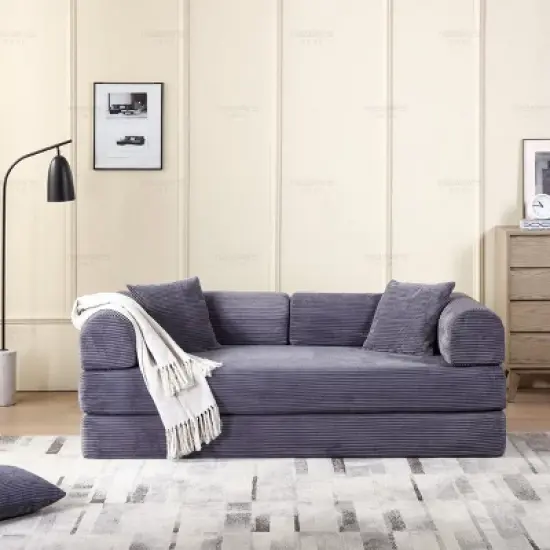 Convertible Sofa Couch with Cylindrical Pillows, Corduroy Folding Floor Sofa with Fixed-Shape Frame for Living Room-Maison Boucle image {9}