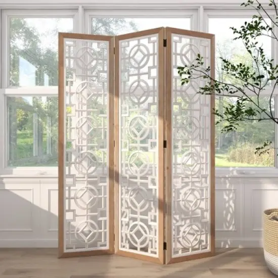 Farmhouse Wood Patterned Room Divider Screen White - Olivia & May image {13}