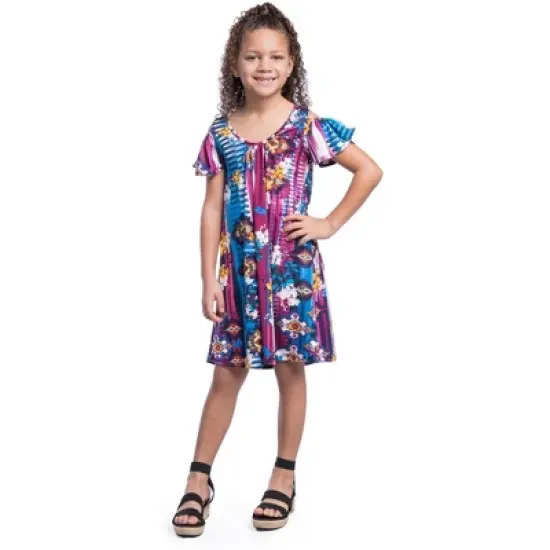 24seven Comfort Apparel Floral Girls Cold Shoulder Knee Length Dress image {4}