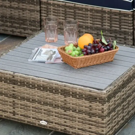 Outsunny 7-Piece Patio Furniture Sets Outdoor Wicker Conversation Sets All Weather PE Rattan Sectional sofa set with Cushions & Slat Plastic Wood Table image {4}