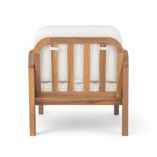 Christopher Knight Home Curtis Patio Rattan and Acacia Wood Club Chair with Water-Resistant Cushion, Brown/Beige image {5}