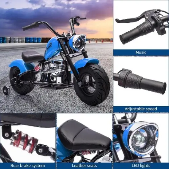 36V Kids Electric Motorcycle, 350W Off-Road Dirt Bike, Ride On Electric Motorcycle with Removable Training Wheels, Spring Suspension, Music image {1}