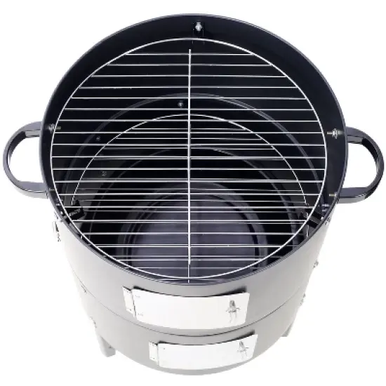Kumasinova 17" Steel Charcoal Smoker,3-Tier Vertical BBQ Grill with Built-In Thermometer,453 Square Large Cooking Area,Fast Heating,Silver/Black image {4}