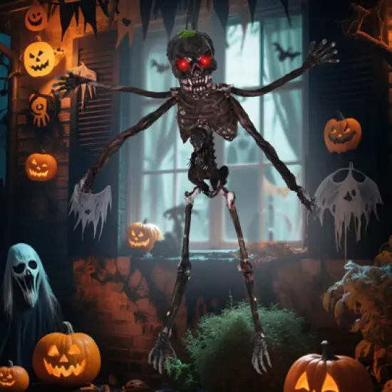 Costway 6 FT Animated Halloween Decoration Hanging Zombie Light-up Eyes Poseable Arms image {3}