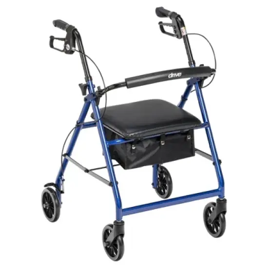 Drive Medical Rollator with 6&Prime; Wheels - Padded Seat, Fold-Up Removable Backrest, Loop Locks - Blue image {10}