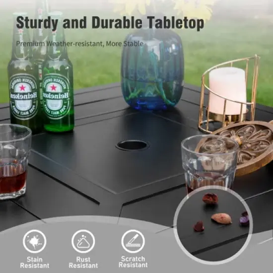 Captiva Designs 3pc Outdoor Patio Metal Bar Height Table & Bar Swivel Chair with Cushion and Armrest image {7}