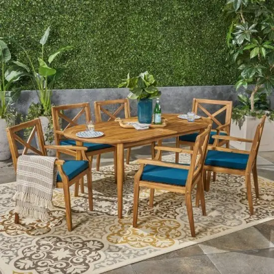 Pines 7pc Acacia Oval Wood Dining Set - Christopher Knight Home image {6}
