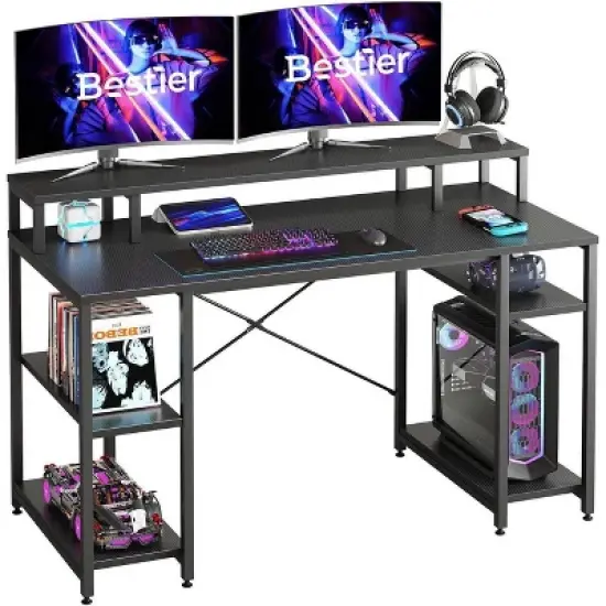 Bestier 55'' Computer Desks with Reversible Bookshelf, Standing Writing Desk for Home Office/Studying/Gaming image {5}