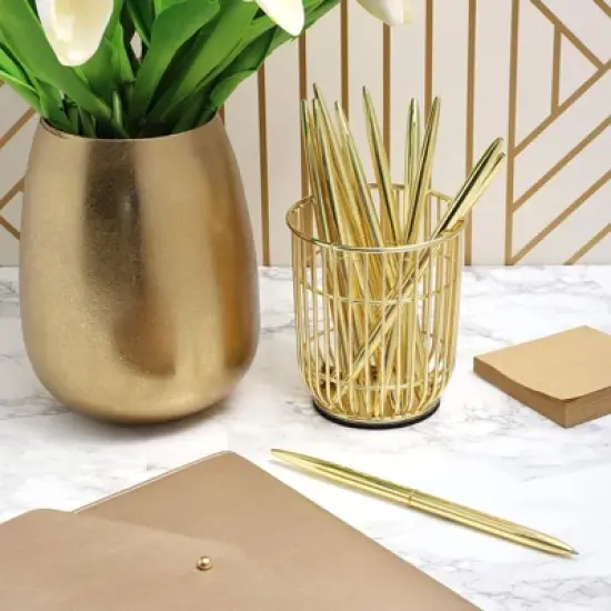 Juvale 12 Pack Retractable Gold Ballpoint Pens Bulk Set for Office Supplies, Black Ink (6.4 in) image {2}