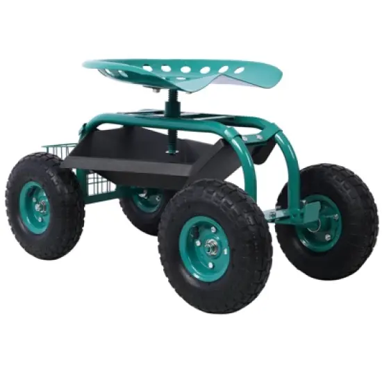 Rolling Garden Scooter Garden Cart Seat with Wheels and Tool Tray, 360 Swivel Seat,Green--refurbished image {3}