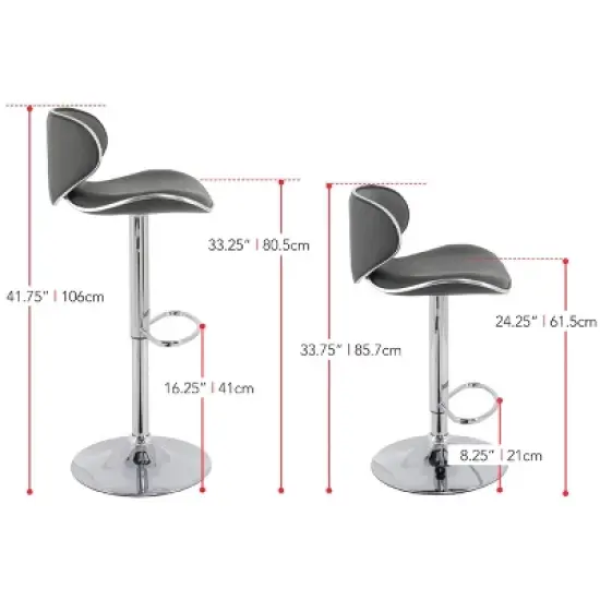 Set of 2 Curved Form Fitting Adjustable Bonded Leather Barstool Dark Gray - CorLiving image {8}