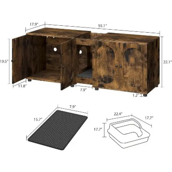 Cat Litter Box Enclosure 55.1" Double Litter Box Furniture Large Cat Box Enclosure Kitty Litter Box for 2 Cats Hidden Cat Litter Cabinet image {6}
