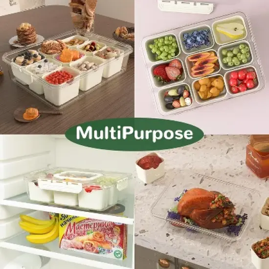 Acoinel Divided Serving Tray with Lid and Handles 9 Compartments Snack Box Container Charcuterie Organizer image {2}