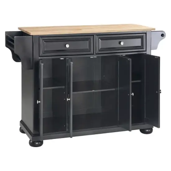 Alexandria Natural Wood Top Kitchen Island - Black - Crosley image {2}