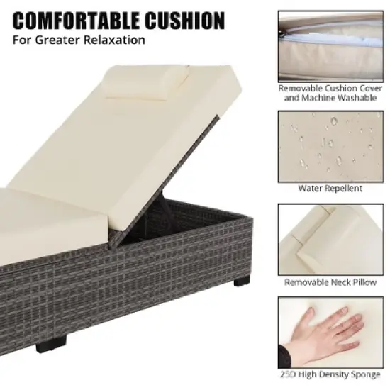 Set of 2 Outdoor PE Wicker Patio Chaise Pool Lounge Chairs image {2}