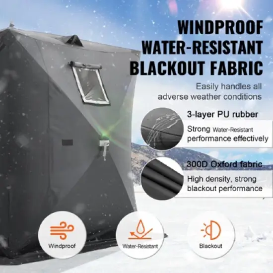 VEVOR Portable Ice Shelter, 3-4 Person Pop-Up Ice Fishing Tent, 43 Square Feet Fishable Area, Ice Shanty for Winter Fishing, Waterproof Oxford image {2}