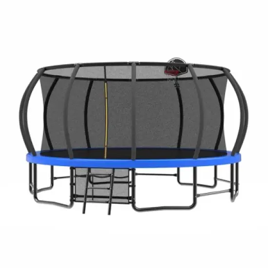NAYSAYE Trampoline 15FT with Basketball Hoop and Safety Net for Outdoor Fun for Kids and Adults Backyard, Blue, 180.00"*180.00"*108.00" image {1}