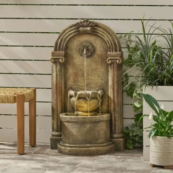 NAYSAYE Fountain Classic Two Tier Spout Design with Timeless Stone Inspired Style for Garden Patio Outdoor, Light Brown, 19.75"*12.1"*35.25" image {5}