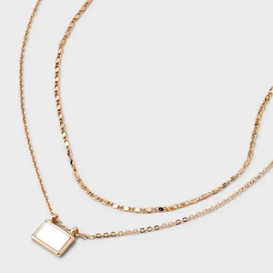 Gold Mop Rectangle 2 Row Necklace - A New Day&trade; Gold: Nickel-Free Metal, Lobster Claw Clasp, Multi-Strand Design, 16" Length image {3}