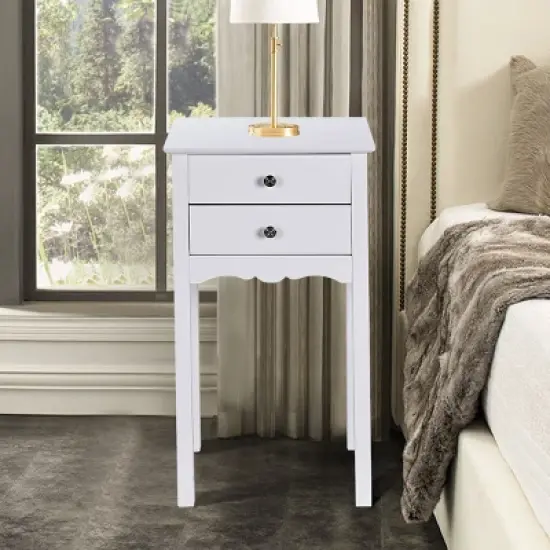 Costway Side Table End Accent Table Night Stand W/ 2 Drawers Furniture White image {4}