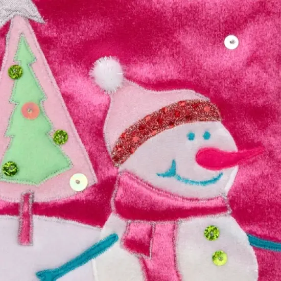 Northlight 20.5" Pink Embroidered Ice Skating Snowman and Christmas Tree Stocking image {6}
