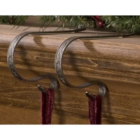 Original MantleClip 4ct Embossed Holly Pewter Christmas Stocking Holder: 10lb Capacity image {1}