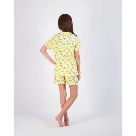 Sleep On It 2-Piece Girl's Pajama Shorts Set Featuring Multicolored Butterflies with Matching Scrunchie - Yellow Girls Sleepwear Set image {11}