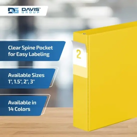 Premium Economy 2" Angle D Ring Binder 6pk Yellow: Davis Group, 475 Sheet Capacity, Hard Cover, 2 Pockets, Polypropylene image {4}