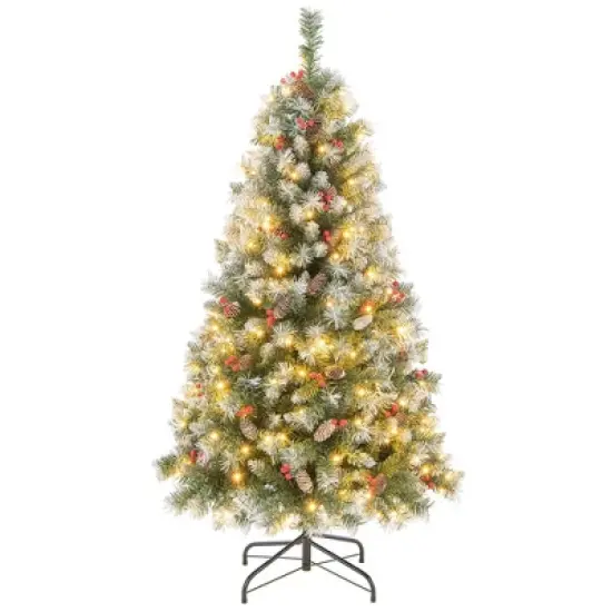 Costway 5FT/6.5FT/7.5FT Artificial Christmas Tree Hinged with 200/420/560/650 Warm LED Lights & 126/207/267/309 Red Berries image {10}