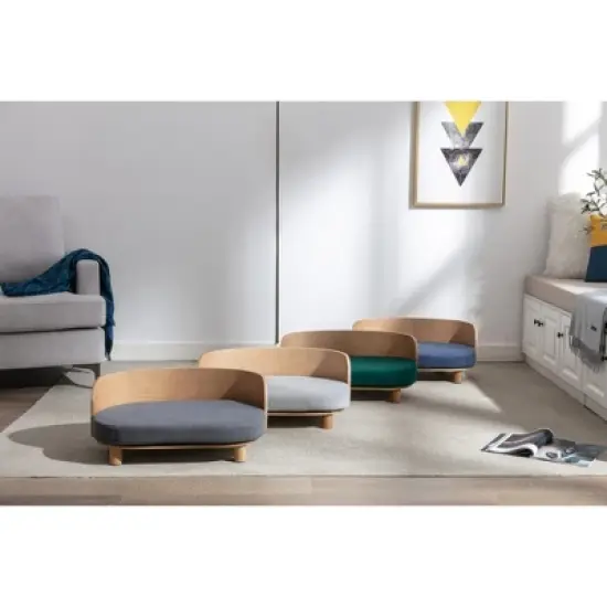 Corgi 26" Wide Small Dog Bed with Removable Cover,Velvet Cushion With Solid Wood legs and Bent Wood Back-The Pop Maison image {3}