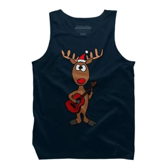 Men's Design By Humans Funny Cool Christmas Reindeer Playing the Guitar By SmileToday Tank Top image {5}