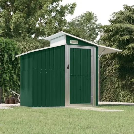 vidaXL Storage Shed Outdoor Garden Shed for Furniture Storage Galvanized Steel - Green image {1}