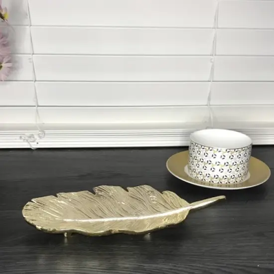 Jiallo Stainless Steel Gold Leaf dish 9.25 x 4.25" image {1}