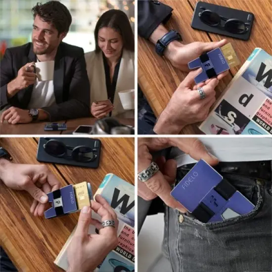 Fidelo Slim Pop Up Wallet with Money Clip, Pull Tab, RFID Blocking and 4 Modern Cash Bands, Titan Navy Glacier image {1}