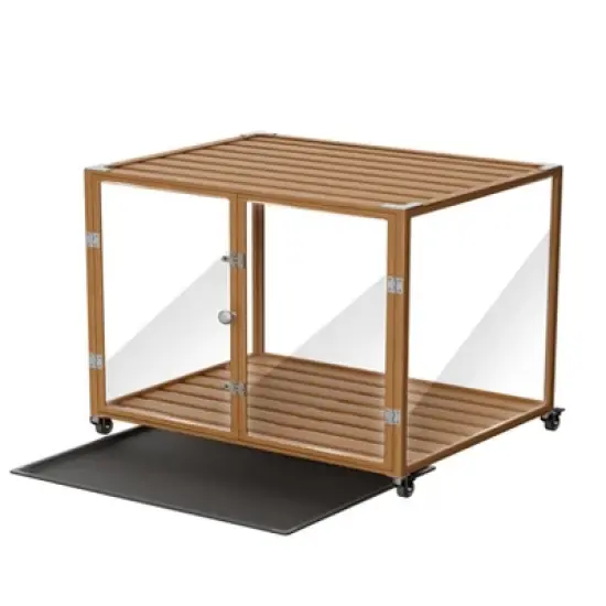 Artloge Modern Extra Large Heavy Duty Dog Crate Tempered Glass Brown Pet Cage with Anti-Rust Aluminum Frame Lockable Casters & Spacious Interior,XL image {10}