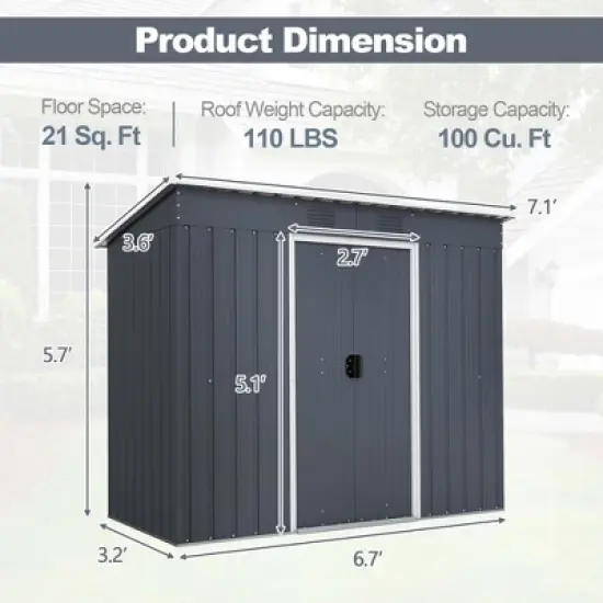 Costway 3.6' x 7.1' Outside Garden Storage Shed Tool House with Ground Foundation Frame image {3}