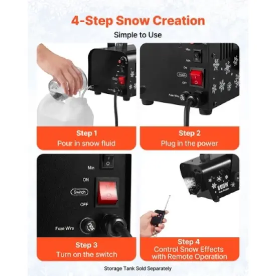 VEVOR Snow Machine, 800W Handheld/Hanging Snow Maker, Portable Wireless Remote Snowmaking machine with 1L Tank & Handle, Black image {5}