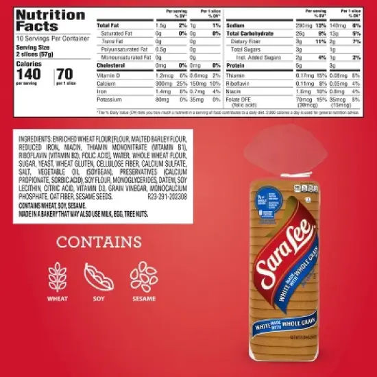Sara Lee Whole Grain Soft White Bread - 20oz image {5}