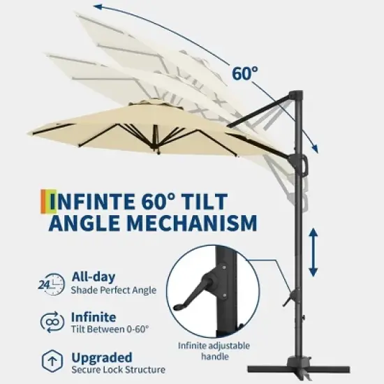 10FT Cantilever Umbrella Outdoor Patio Umbrella with Base and 360-Degree Rotation, Windproof image {6}