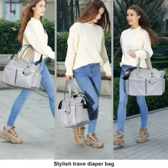 Itopfox Large Tote Diaper Bag for Baby Boys and Girls, Adjustable Shoulder Strap, Multiple Pockets, Waterproof image {8}