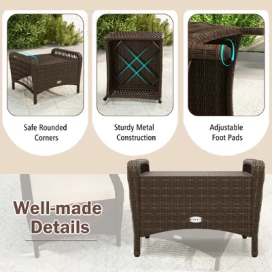 Tangkula 2 Pieces Outdoor Patio PE Wicker Ottomans w/ Removable Cushions Footstools image {6}
