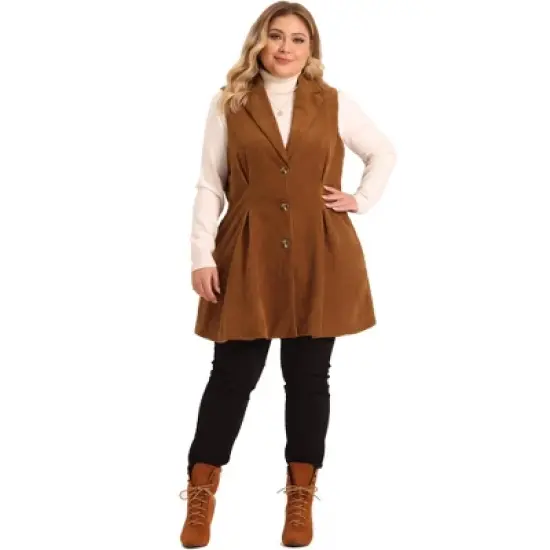 Agnes Orinda Women's Plus Size Ribbed Corduroy Single Breasted Casual Pocket Peplum Hem Long Vest image {2}