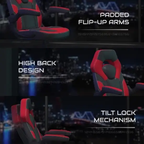 BlackArc Gamma Gaming Desk & Chair Set - Black & Red High Back Gaming Chair with Flip-Up Arms; Desk with Detachable Headphone Hook/Cupholder image {6}