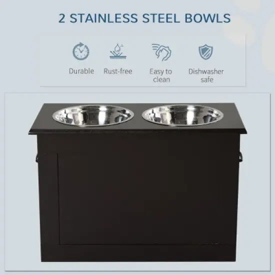 INFURNIC Pet Bowl Raised Feeding Station with Storage Stainless Steel Bowls Elevated Design for Large Dogs, Brown, 23.5"*11.75"*16.25" image {3}