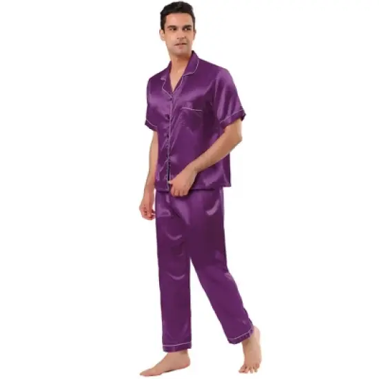 Lars Amadeus Men's Classic Satin Pajama Sets Short Sleeves Button Down Nightwear Sleepwears Loungewear Pjs image {10}