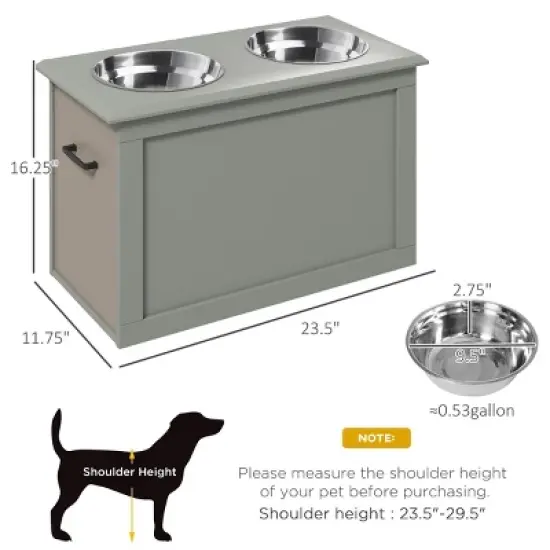 INFURNIC Pet Bowl Raised Feeding Station with Storage Stainless Steel Bowls Elevated Design for Large Dogs, Grey, 23.5"*11.8"*16.3" image {1}