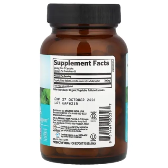 Organic India Gotu Kola, 90 Vegetarian Caps (350 mg per Capsule) image {1}