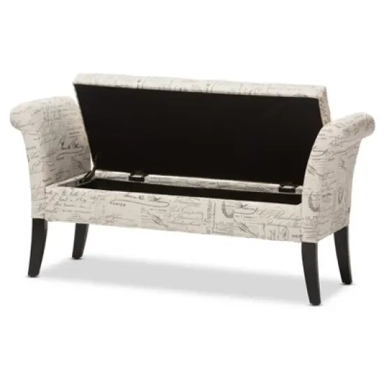 Avignon Script - Patterned French Laundry Fabric Storage Ottoman Bench - Baxton Studio image {5}