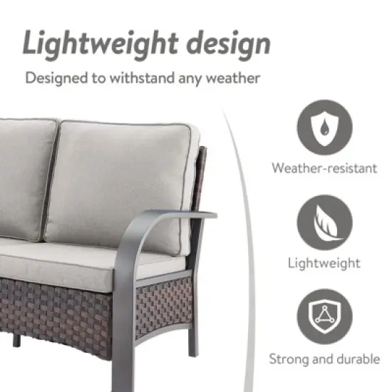 POCASSY 3 Pieces Patio Sofa Set, Patio Furniture Set with Patio Couch and Swivel Patio Chair, Metal Armrest All Weather Wicker Patio Set for Porch image {4}