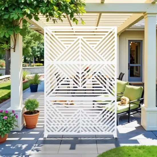 PexFix 72 in. x 47 in. Outdoor Metal Privacy Screen Garden Fence in Geometry Pattern in White image {12}